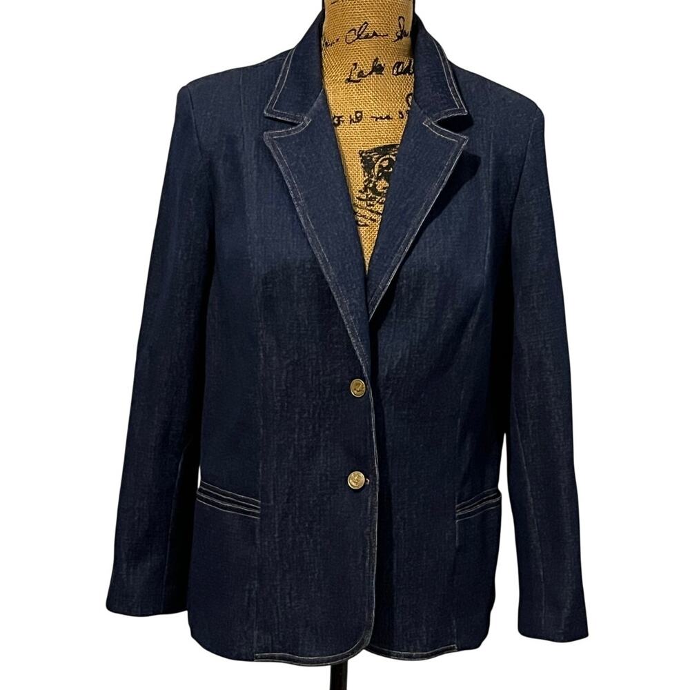 VTG 70s Graff Californiawear Blue Polyester Denim 2 Button Blazer Women’s M/L